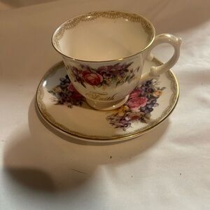 Sandy Clough Faith Teacup and Saucer Set with Gold Accents